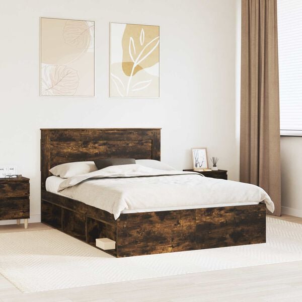 vidaXL Bed Frame Smoked Oak 140 x 200 cm Solid Pine Wood