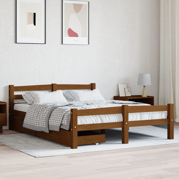 vidaXL Bed Frame without Mattress Honey Brown Solid Wood 140x200 cm (322078+321987)