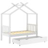 vidaXL Kids Bed Frame with a Drawer White Solid Pine Wood 70x140 cm