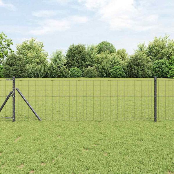 vidaXL Fence with Post Grey 0.6 x 10 m Steel and PVC