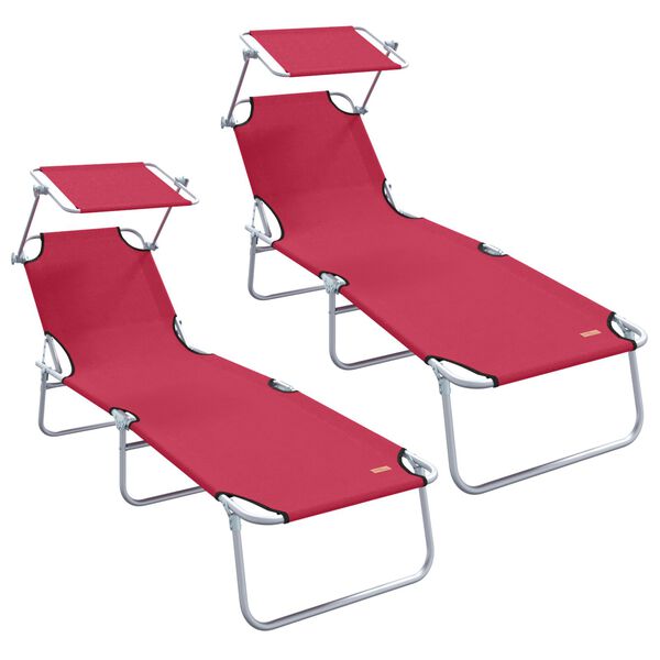 vidaXL Sun Lounger Folding 2-person 2 pcs Red 58 x 188 x 77cm Fabric