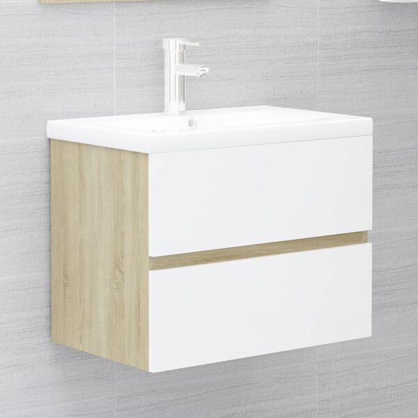 vidaXL Sink Cabinet with Built-in Basin White and Sonoma Oak Engineered Wood