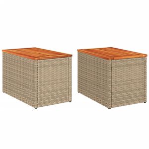 vidaXL Garden Side Tables 2pcs Beige 55x34x37cm Poly Rattan Solid Wood