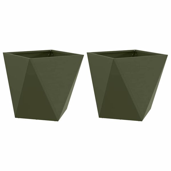 vidaXL Planter 2 pcs Olive Green 50 x 50 x 50 cm Steel