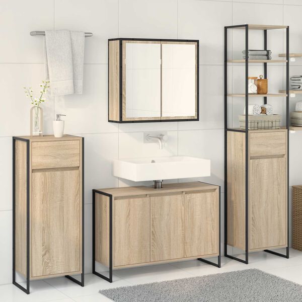 vidaXL Bathroom Furniture Set with Drawer Sonoma Oak Engineered Wood