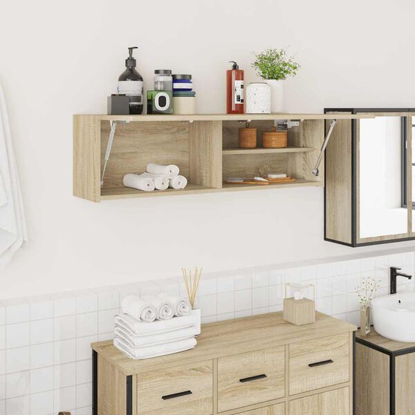 vidaXL Bathroom Wall Cabinet Sonoma Oak 100x25x30 cm Engineered Wood