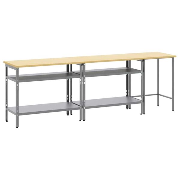 vidaXL Work Bench Set with Shelf with Storage 3 pcs Grey Steel