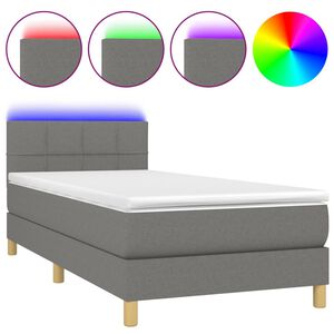 vidaXL Box Spring Bed with Mattress&LED Dark Grey 80x200cm Fabric