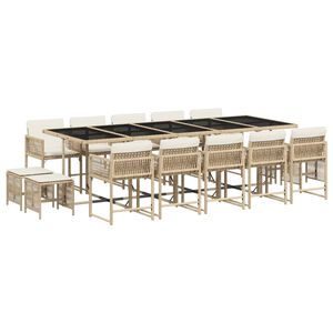 vidaXL 15 Piece Garden Dining Set with Cushions Beige Poly Rattan