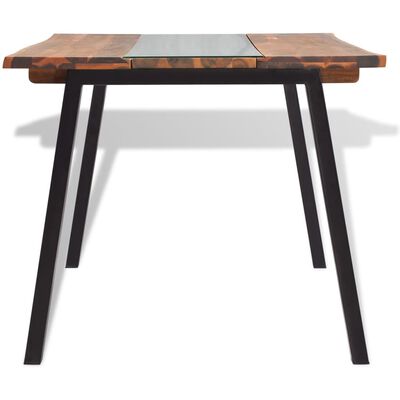 vidaXL Dining Table Solid Acacia Wood and Glass 180x90x75 cm