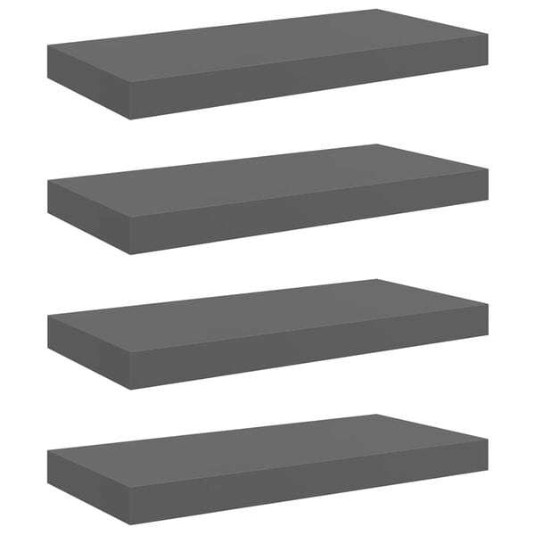 vidaXL Floating Wall Shelves 4 pcs High Gloss Grey 50x23x3.8 cm MDF