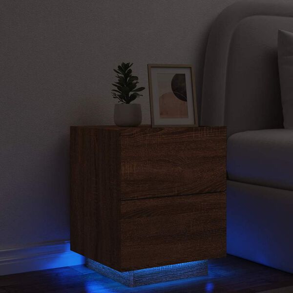 vidaXL Bedside Cabinet with LED Lights Brown Oak Engineered Wood