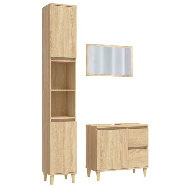 vidaXL 3 Piece Bathroom Furniture Set Sonoma Oak Engineered Wood
