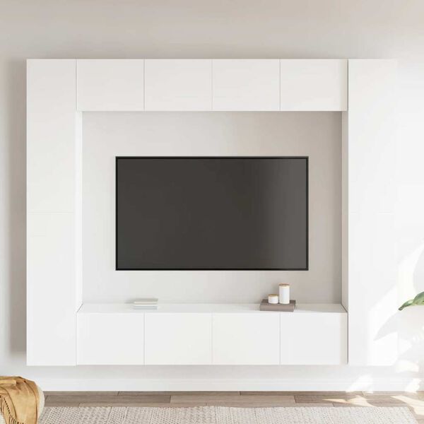 vidaXL 8 Piece TV Cabinet Set White Engineered Wood