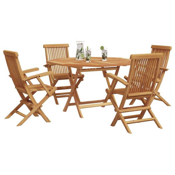vidaXL Garden Dining Set Folding 5 pcs Brown Solid Teak Wood
