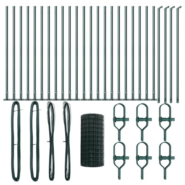 vidaXL Fence with Post Green 0.4 x 50 m Steel and PVC