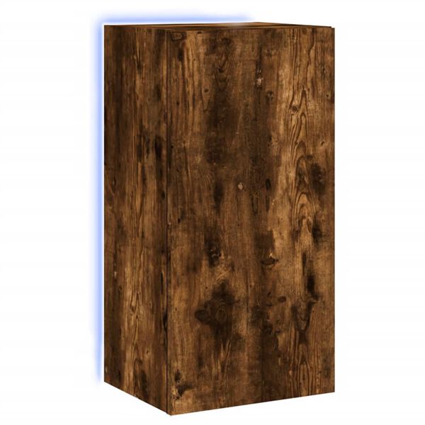 vidaXL TV Wall Cabinet with LED Lights Smoked Oak 40.5x35x80 cm