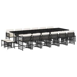 vidaXL 17 Piece Garden Dining Set with Cushions Black Poly Rattan