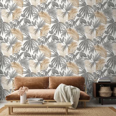 DUTCH WALLCOVERINGS Wallpaper Wild Palms Grey and Beige