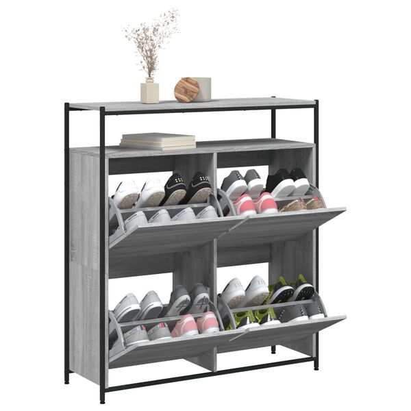 vidaXL Shoe Cabinet with 4 Flip-Drawers Grey Sonoma 100x34x112 cm