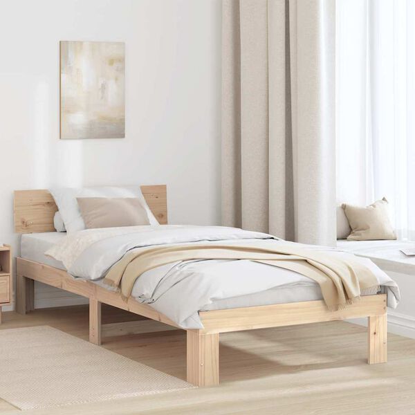 vidaXL Bed Frame with Headboard Natural 75 x 190 cm Solid Pine Wood
