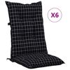 vidaXL Garden Highback Chair Cushions 6 pcs Black Check Pattern 120x50x7 cm Fabric