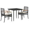 vidaXL 3 Piece Garden Dining Set with Cushions Black Poly Rattan