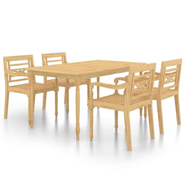 vidaXL 5 Piece Garden Dining Set Solid Teak Wood