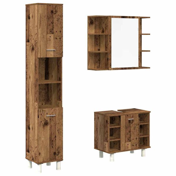 vidaXL 3 Piece Bathroom Furniture Set Old Wood Engineered Wood