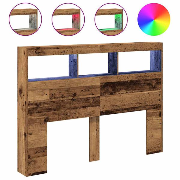 vidaXL Headboard Cabinet with LED Old Wood 140x17x102 cm