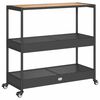 vidaXL Bar Cart 3-Tier Black Poly Rattan and Solid Wood Acacia