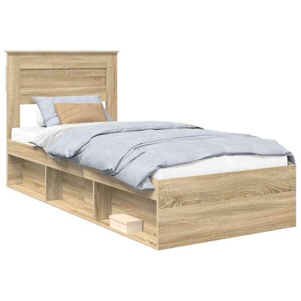 vidaXL Bed Frame with Headboard Sonoma 90 x 190 cm Solid Pine Wood