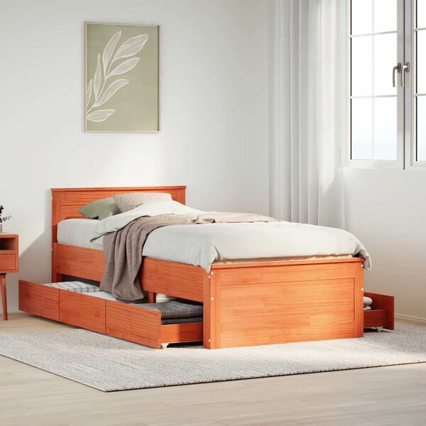 vidaXL Bed Frame without Mattress with Headboard Wax Brown 90x190 cm Single Solid Wood Pine