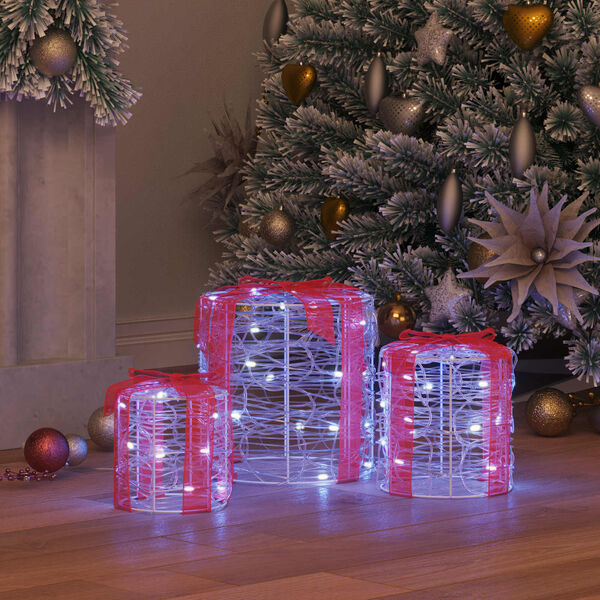 vidaXL Gift Box Decoration 3 pcs Cold white 20 x 20 x 21 cm Acrylic