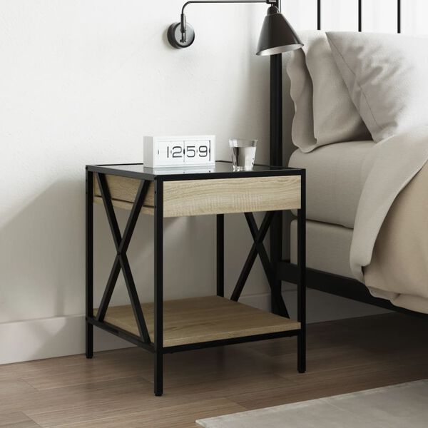 vidaXL Bedside Table with Infinity LED Sonoma Oak 40x40x49 cm