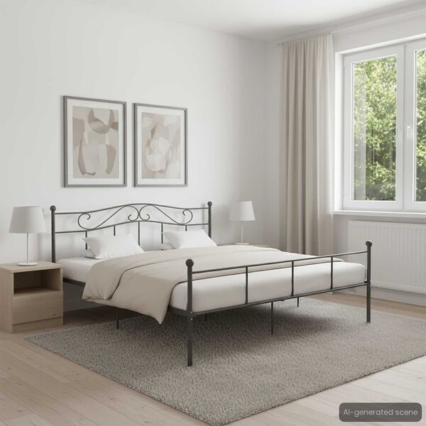 vidaXL Bed Frame without Mattress Grey Metal 180x200 cm Super King