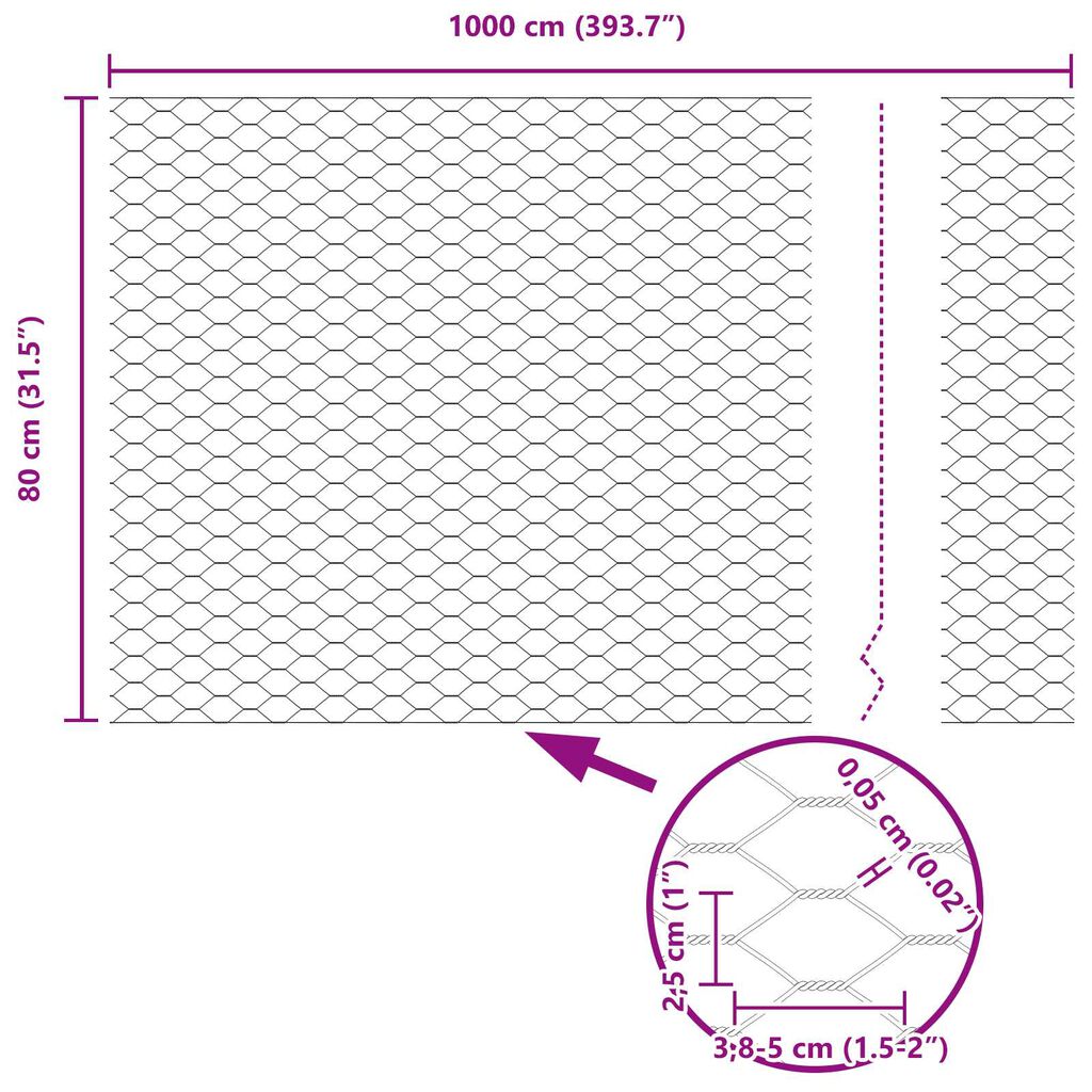 vidaXL Hexagon Fence Silver Silver 0.8 x 10 m Galvanised steel