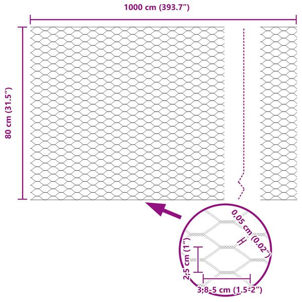 vidaXL Hexagon Fence Silver Silver 0.8 x 10 m Galvanised steel