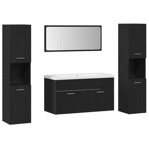 vidaXL Bathroom Furniture Set 4 pcs Black Oak Engineered Wood