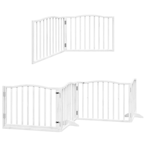 vidaXL Dog Gate with Door Foldable 8 Panels White 640 cm Poplar Wood