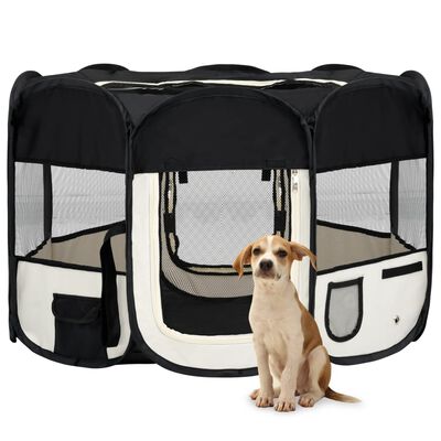 vidaXL Foldable Dog Playpen with Carrying Bag Black 110x110x58 cm