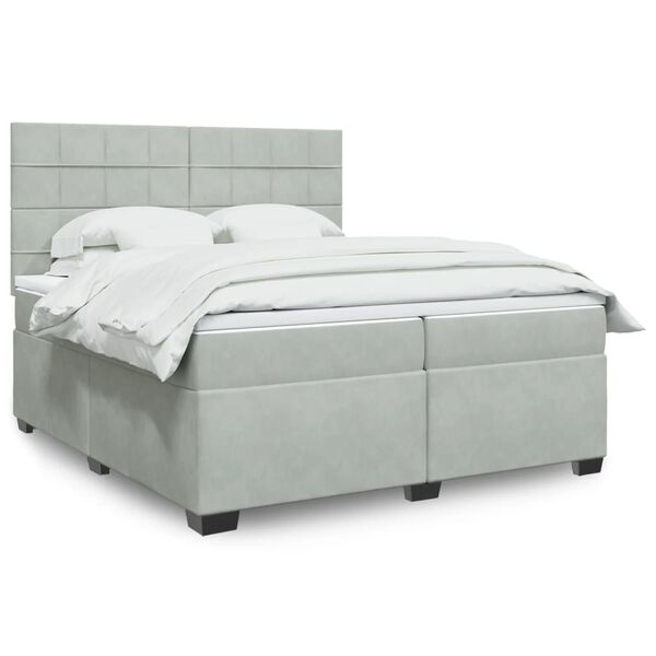 vidaXL Box Spring Bed with Mattress Light Grey 200x200 cm Velvet