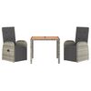 vidaXL 3 Piece Garden Dining Set Grey Poly Rattan&Solid Wood Acacia