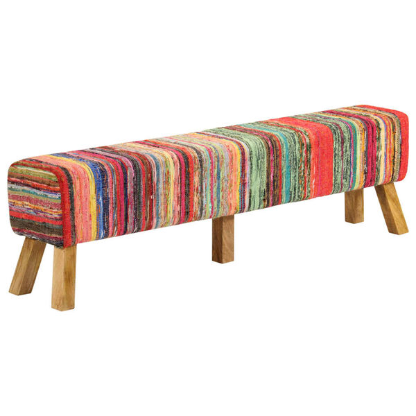 vidaXL Bench Multicolour 160 cm Chindi Fabric and Solid Wood Mango