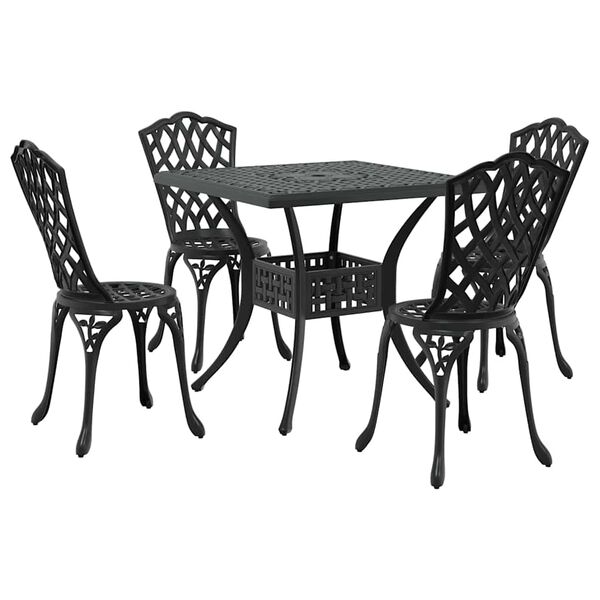 vidaXL Garden Table Set 5 pcs Black Cast Aluminium