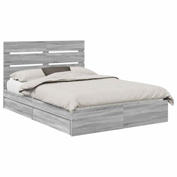 vidaXL Storage Bed Grey Sonoma 140 x 200 cm Engineered Wood