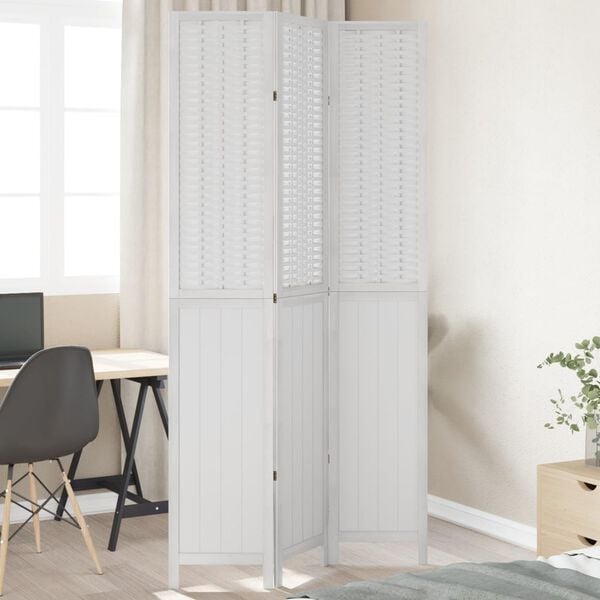 vidaXL Room Divider 3 Panels White Solid Wood Paulownia