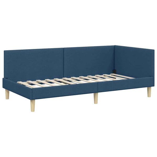 vidaXL Corner Bed Frame with Headboard Blue 100 cm x 200 cm Velvet