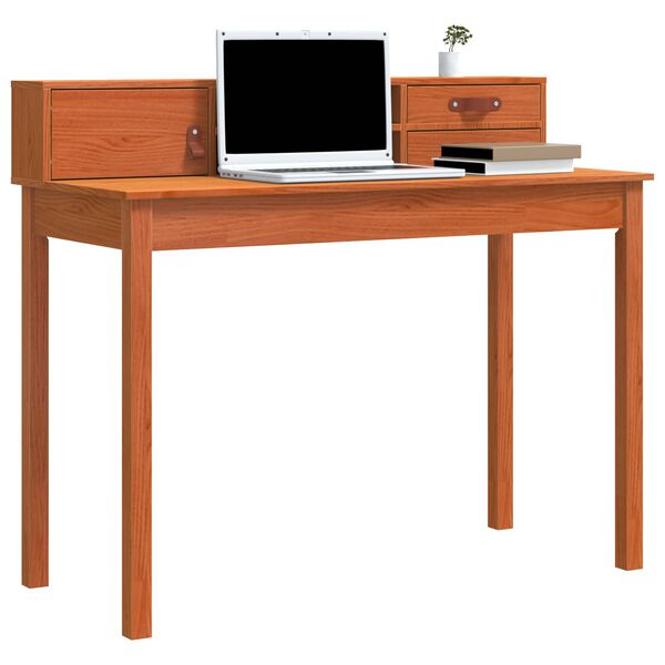 vidaXL Desk with Drawer Wax Brown 110 x 50 x 93 cm Soild Pine Wood