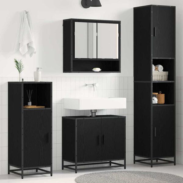 vidaXL Bathroom Furniture Set 4 pcs Black Oak Engineered Wood